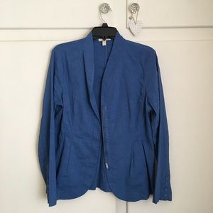 Eileen Fisher Blue Linen Jacket Blazer Zipper M